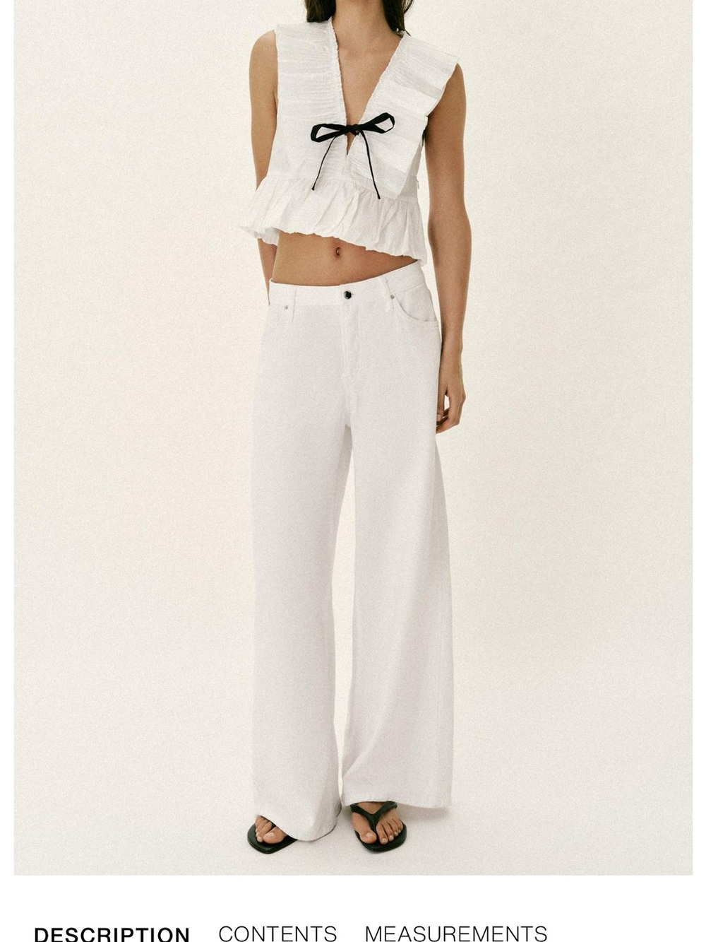 Zara White Ruffle V-Neck Camisole with Black Bow